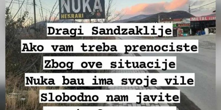 Nuka bau Sandžaklijama koji su se zatekli na Kosovu nudi besplatan smeštaj