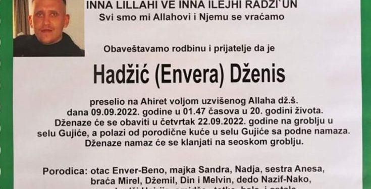 U Gujiću ukopan 20-godišnji Dženis Hadžić, tragično nastradao u saobraćajnoj nesreći u Njemačkoj